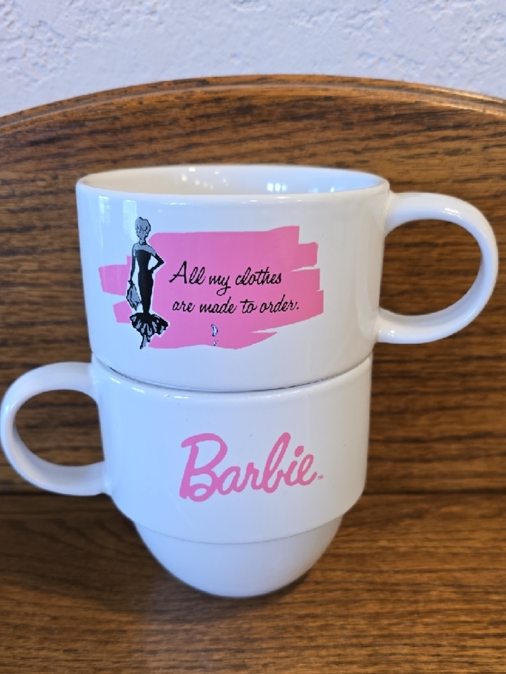 Barbie White Ceramic Mugs with Pink Logo Set of 2